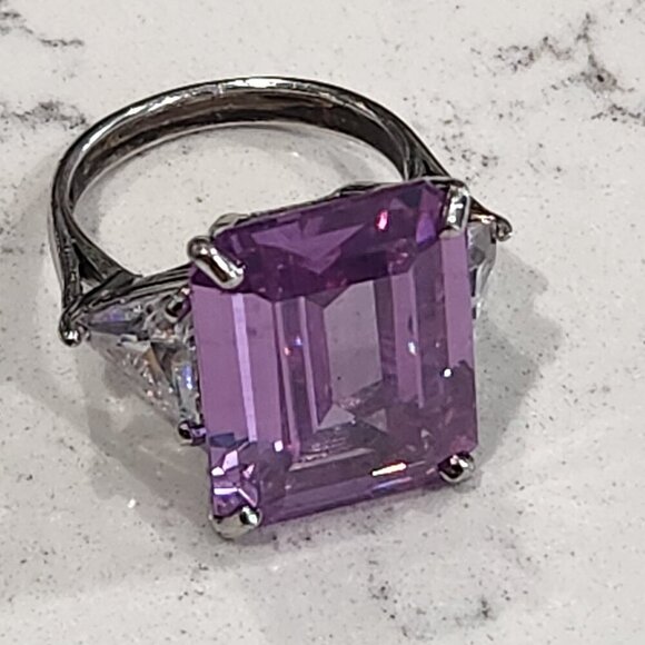 Source Unknown Jewelry - Sterling Silver Emerald-cut Amethyst & White Gemstone Ring